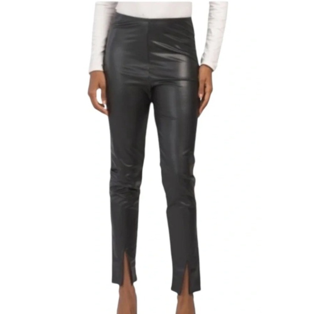 Bagatelle Collection | Black Faux Leather Pants w/Front Hem Slit | Size Small